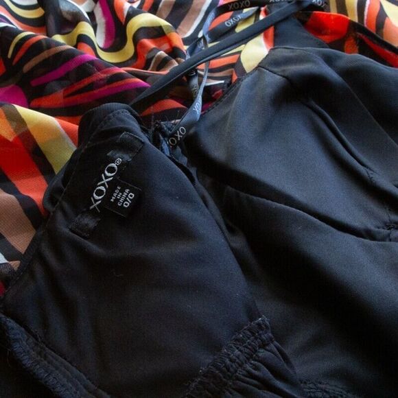 Vgt Y2K Does 70s Colorful Psychedelic Print XOXO Maxi Ring Strappy Dress Size S - Picture 12 of 13